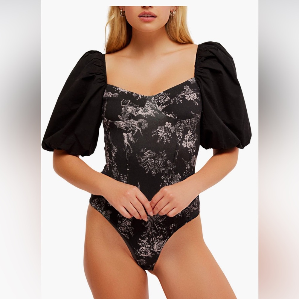 Free People Prarie Rose Puff Sleeve Bodysuit